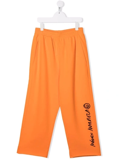 Shop Mm6 Maison Margiela Teen Wide-leg Logo Trousers In Orange
