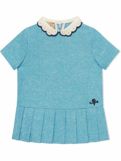 Shop Gucci Embroidered Canvas Dress In Blue
