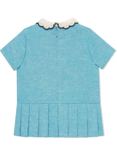 Shop Gucci Embroidered Canvas Dress In Blue