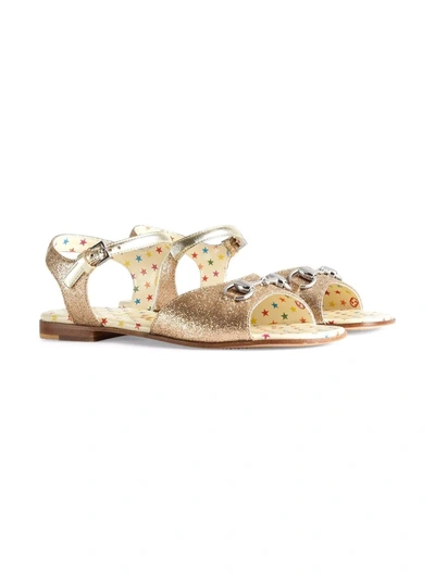 Gucci Horsebit Glitter-detail Sandals In Gold