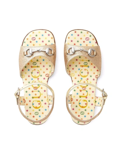 Gucci Horsebit Glitter-detail Sandals In Gold