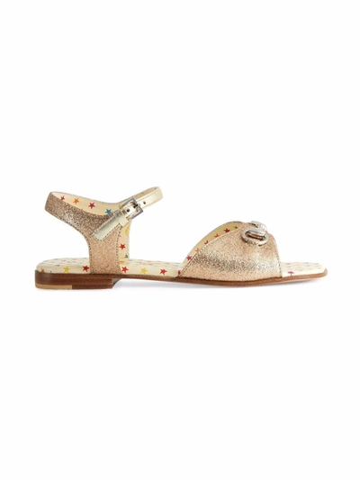 Gucci Horsebit Glitter-detail Sandals In Gold