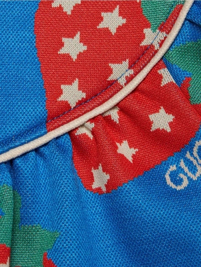 Shop Gucci Flared Strawberry-print Dress In Blue