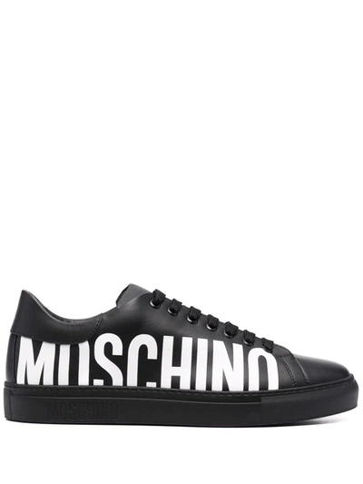 Shop Moschino Logo Print Low-top Sneakers In Black