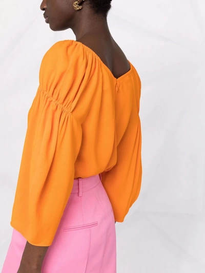 Shop Stella Mccartney Cropped Puff-sleeve Blouse In Orange