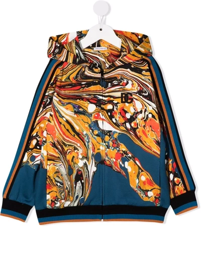 Shop Dolce & Gabbana Marbled-print Jersey Hoodie In Blue