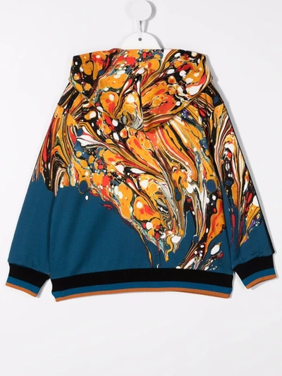 Shop Dolce & Gabbana Marbled-print Jersey Hoodie In Blue