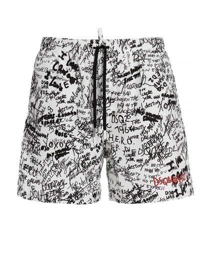Shop Dsquared2 Allover Graffiti Printed Swim Shorts In Multi