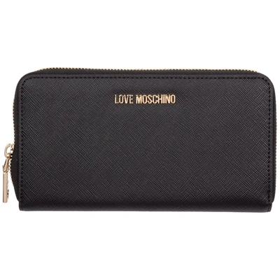Shop Love Moschino Logo Plaque Zipped Wallet In Black