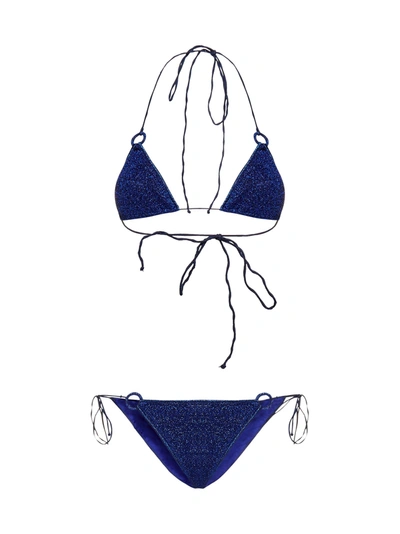 Shop Oseree Oséree Glitter Detailed Stretched Bikini Set In Blue