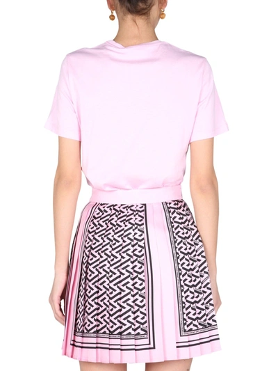 Shop Versace T-shirt With Embroidered Medusa In Pink