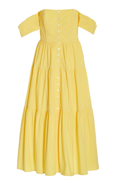 Shop Staud Women's Elio Cotton Poplin Off-the-shoulder Midi Dress In Yellow