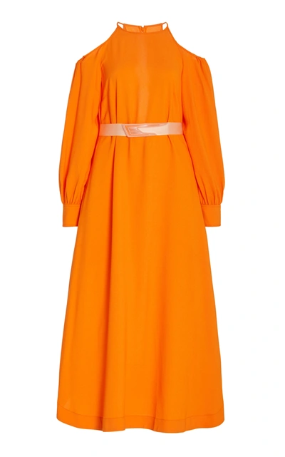 Shop Stella Mccartney Women's Belted Crepe Midi Dress In Orange