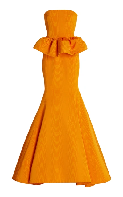 Shop Oscar De La Renta Women's Cotton-blend Moire Strapless Gown In Orange