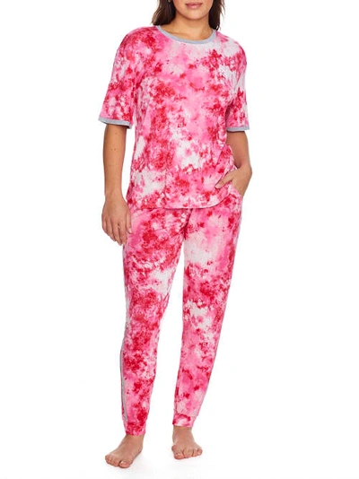 Shop Dkny Sleepwear Jogger Knit Pajama Set In Persian Rose Tie Dye
