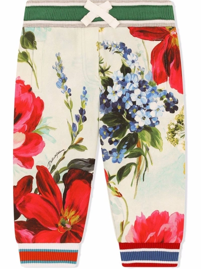 Shop Dolce & Gabbana Floral-print Cotton Track Trousers In White