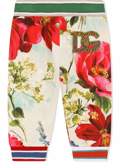 Shop Dolce & Gabbana Floral-print Cotton Track Trousers In White