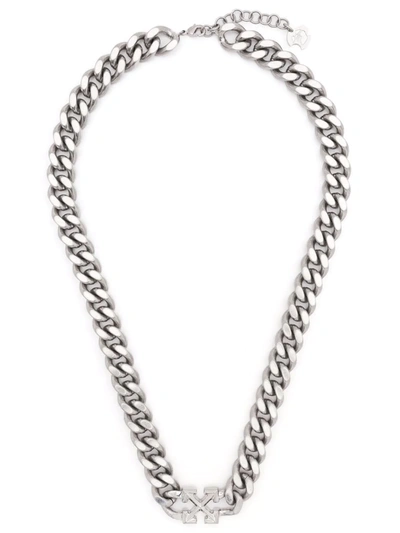 Shop Off-white Arrows Curb Chain Necklace In Silver