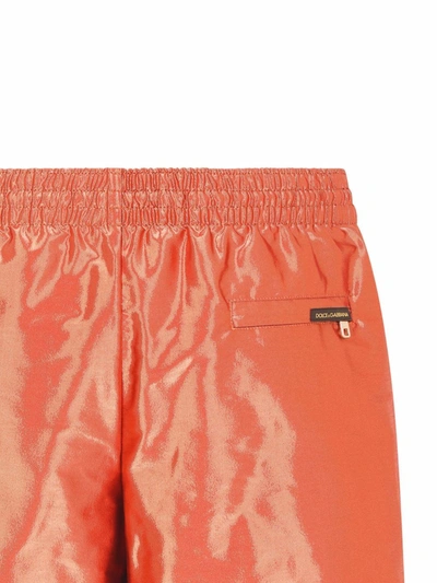 Shop Dolce & Gabbana Metallic Drawstring Swim Shorts In Orange