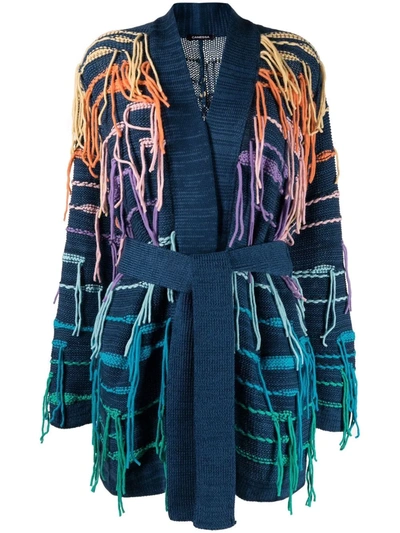 Shop Canessa Tassel-detail Belted Cardigan In Blue