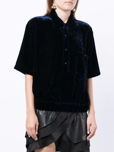 Rta Velvet-effect Oversize Polo Shirt In Blue