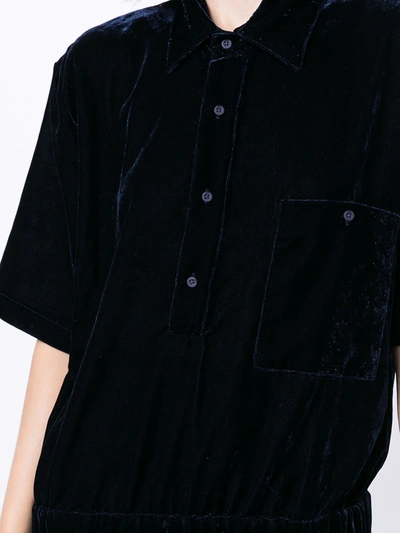 Rta Velvet-effect Oversize Polo Shirt In Blue