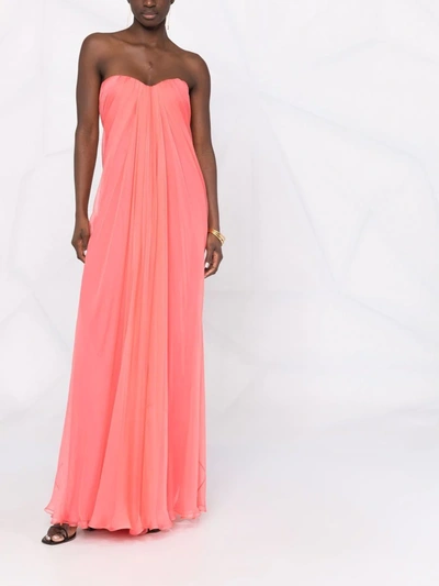 Shop Alexander Mcqueen Strapless Draped Silk Dress In Pink