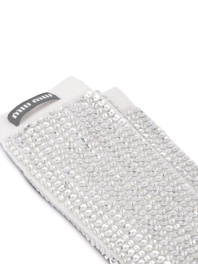 Miu Miu Sequin-embellished Calf-length Socks In White