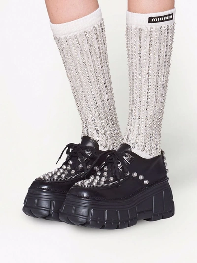 Miu Miu Sequin-embellished Calf-length Socks In White