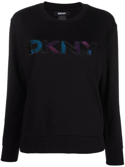 Shop Dkny Sequinned-logo Sweatshirt In Black
