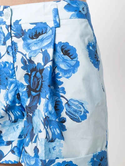 P.a.r.o.s.h Floral-print High-waisted Shorts In Blue