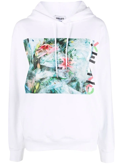 Shop Kenzo Abstract-pattern Print Hoodie In White