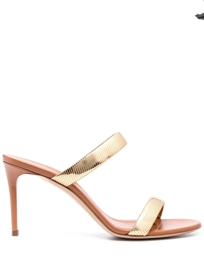 Shop Casadei Roma 25mm Metallic-effect Sandals In Brown