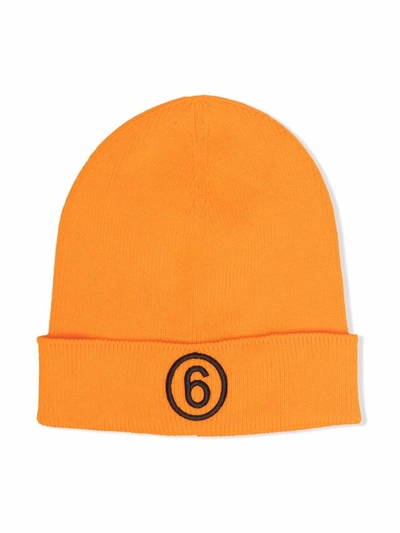 Mm6 Maison Margiela Kids Orange Logo Beanie In Orange