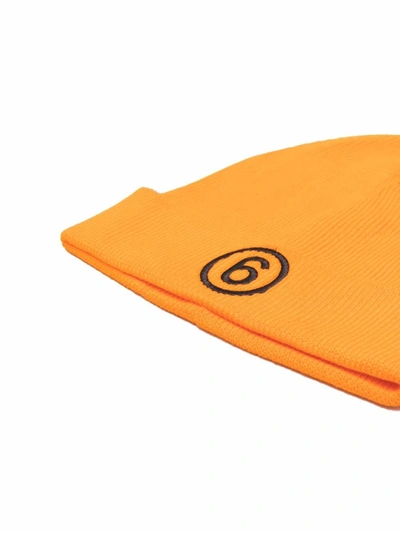 Shop Mm6 Maison Margiela Embroidered Logo Beanie In Orange