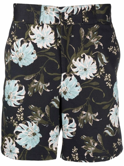 Shop Erdem Floral-print Chino Shorts In Black