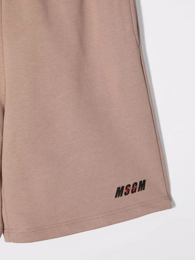 Shop Msgm Teen Logo-print Track Shorts In Neutrals
