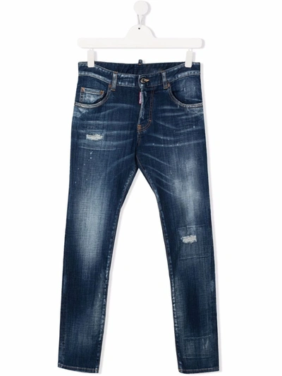 Shop Dsquared2 Teen Distressed Slim-fit Jeans In Blue