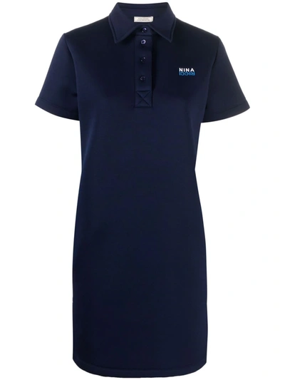 Shop Nina Ricci Embroidered Logo Polo Dress In Blue