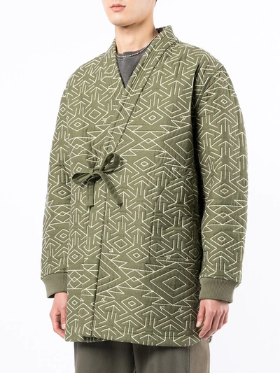 Shop Maharishi Reversible Padded Wrap Jacket In Green