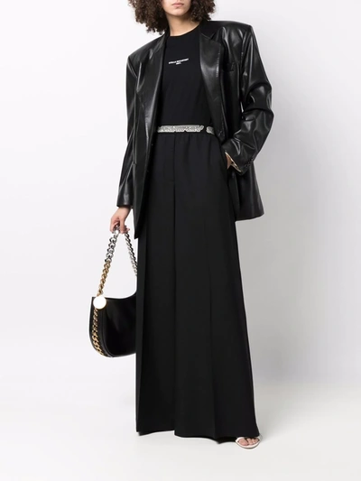 Stella Mccartney Black Palazzo Trousers With Logoed Band In Black