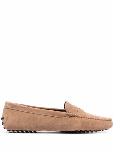 Shop Tod's Gommino Suede Loafers In Brown