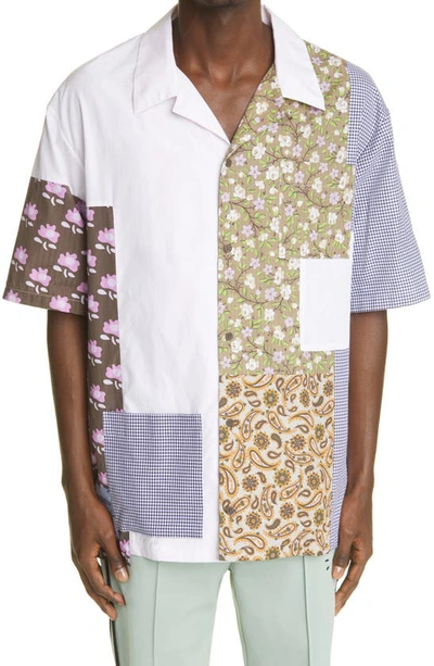 Shop Mcq By Alexander Mcqueen Grow Up Patchwork Oversize Button-up Cotton Shirt In White Multi