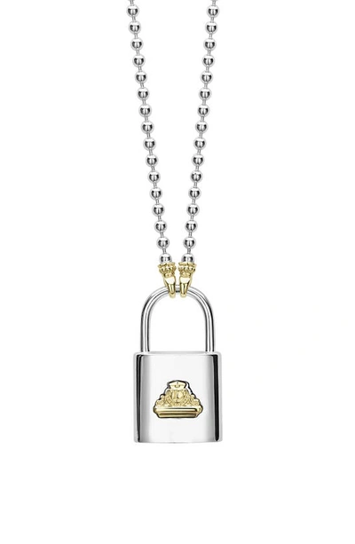 Shop Lagos Beloved Large Lock Two-tone Pendant Necklace In Silver