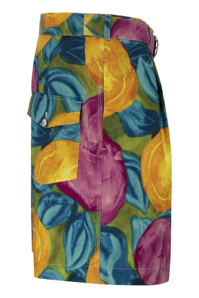 Marni Low Waist Cotton Bermuda Pants With Flower Allover Print In Multicolor