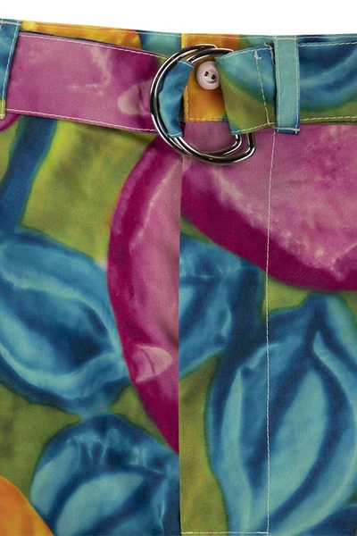 Marni Low Waist Cotton Bermuda Pants With Flower Allover Print In Multicolor