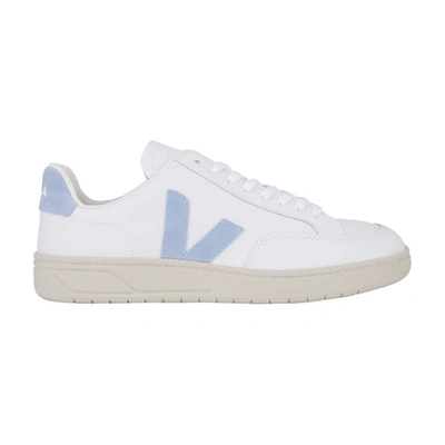 Shop Veja V-12 Leather Sneakers In Extra White Steel