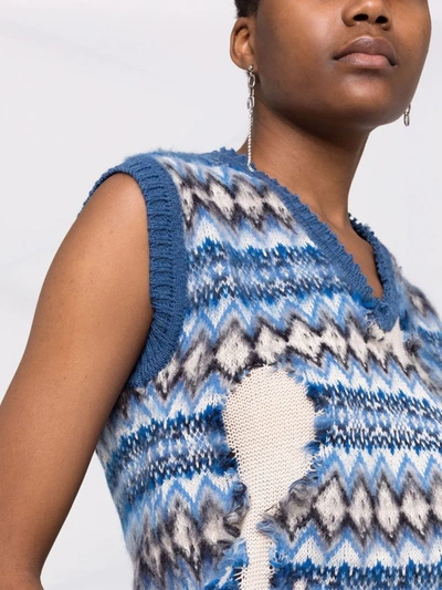 Shop Maison Margiela Intarsia-knit Sleeveless Sweater In Blau
