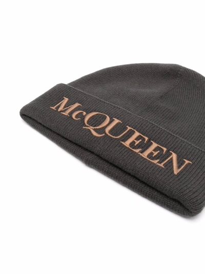 Shop Alexander Mcqueen Knitted Logo Beanie In Grau