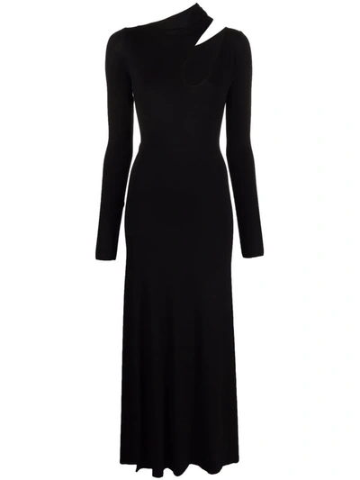 Shop Manurí Cut-out Detail Long-sleeve Dress In Schwarz